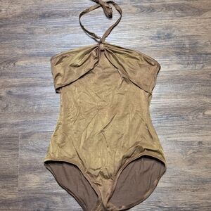 Vintage 80s Dippers California Metallic Bronze Halter Swimsuit 7